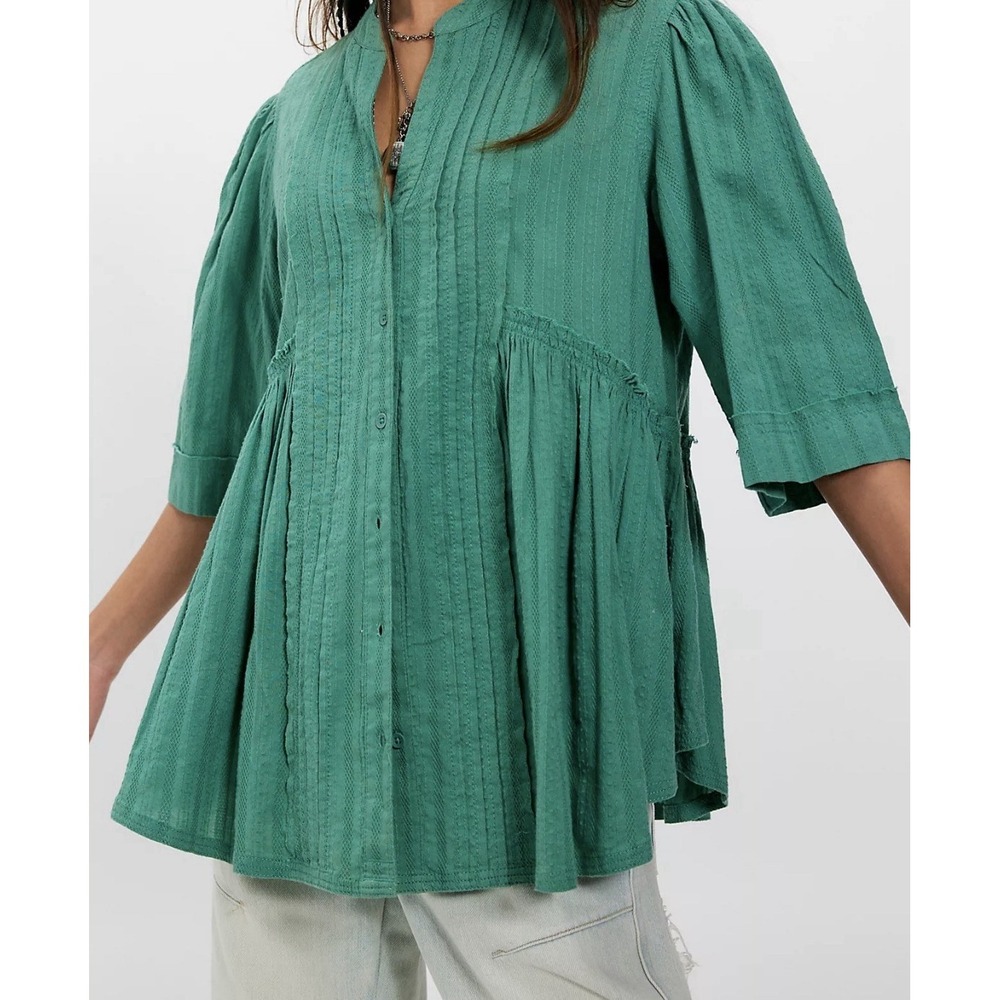 Free People We The Free Willow Button Down XS Oversized Cotton Green Boho New